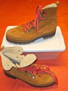 Avellini Suede Sherpa Shearling w/Red Lace Hiking Ankle Boots Size EU40 NWOT